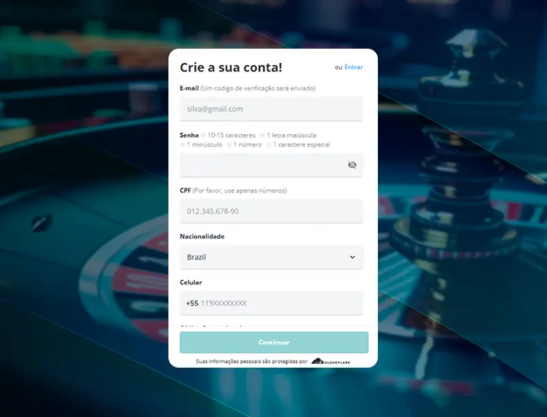 Informações necessárias sobre o usuário do cassino.